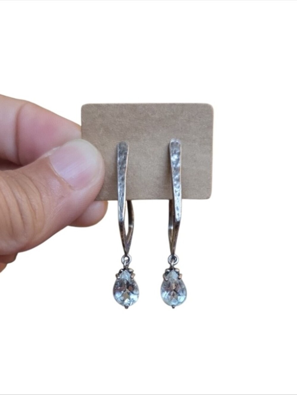 Vintage Paz Creations Israel PZ Sterling Silver Teardrop Crystal Earrings